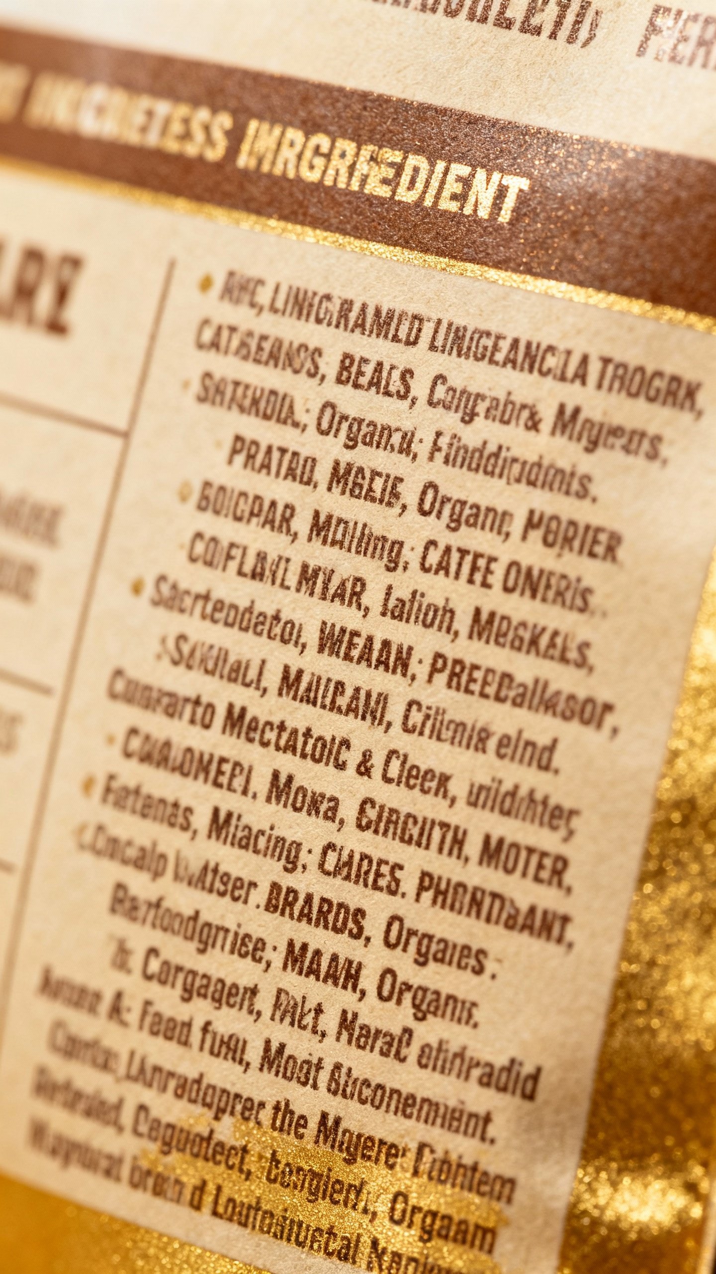Closeup of cat food label showing named meats and organs list