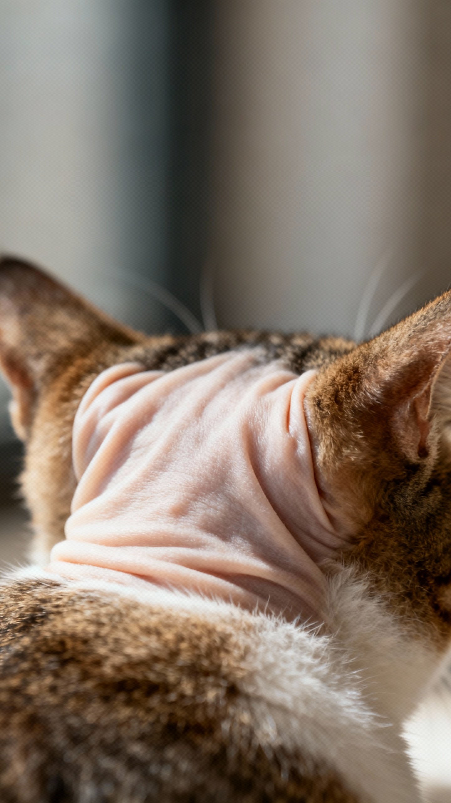 Closeup of cat skin tent pinch over shoulders, returning slowly