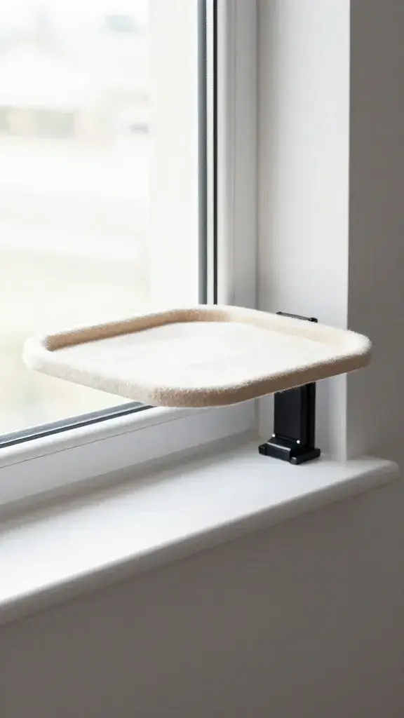 heavy-duty clamp-on window cat perch, white sill, minimalist