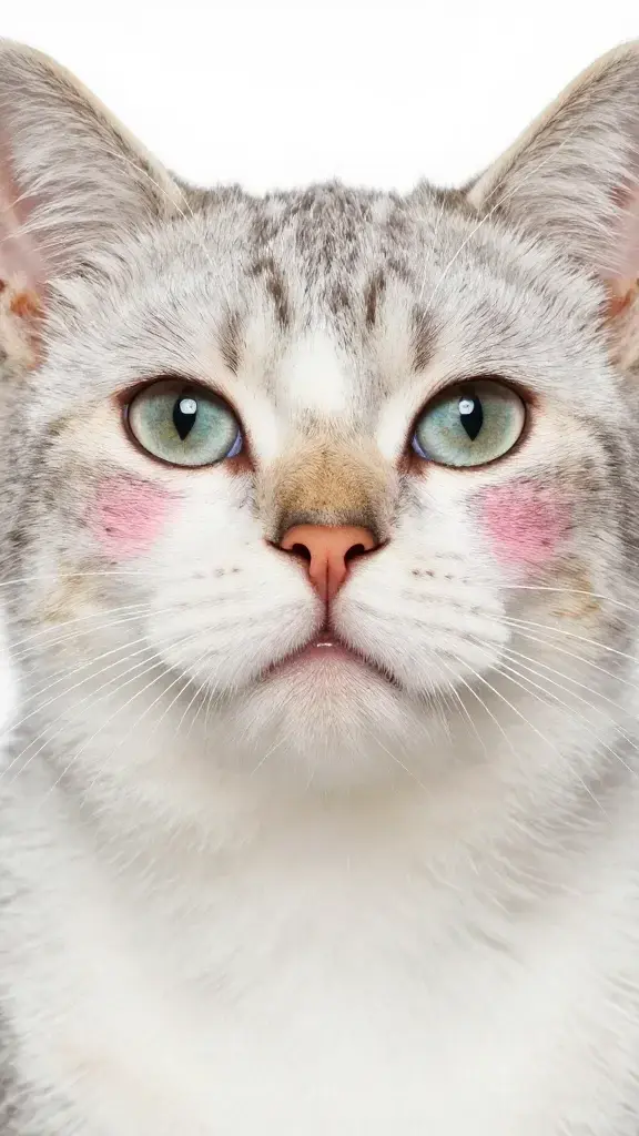 feline scent glands highlighted on cheeks, studio macro portrait