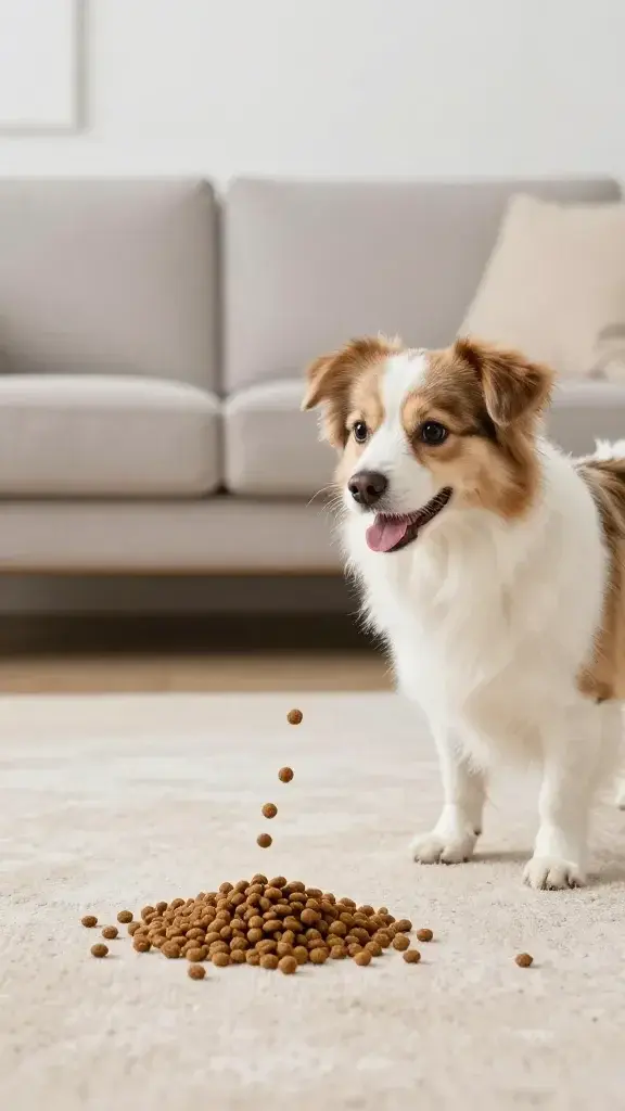 treat-tossing pet cam launching kibble, clean modern living room