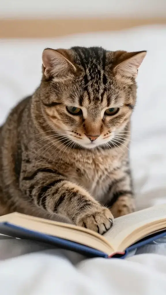 close-up cat kneading blanket during bedtime reading