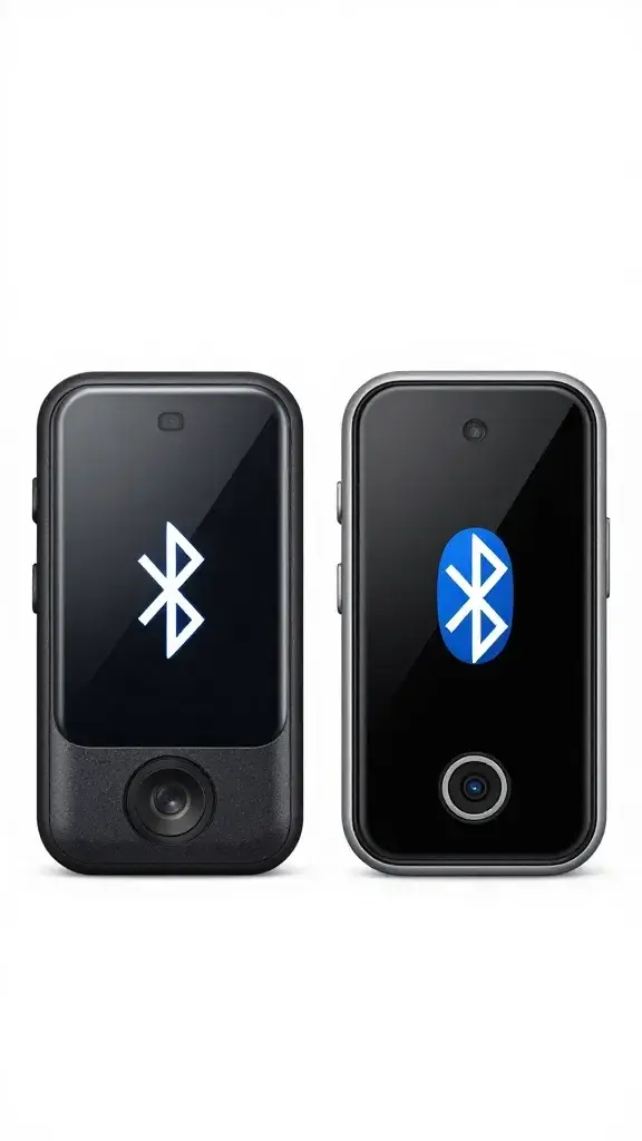 side-by-side GPS and Bluetooth trackers on white background