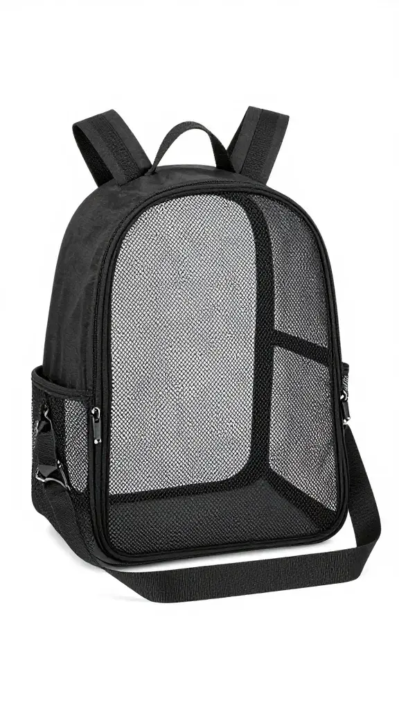 Soft-sided mesh cat carrier with shoulder strap, studio lighting