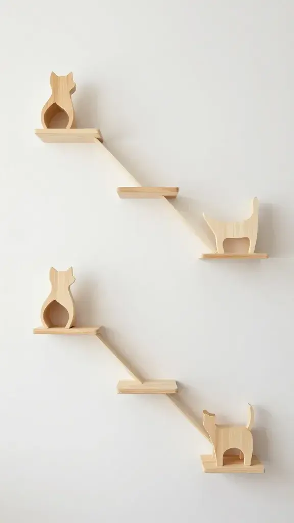 Minimalist cat wall shelves forming a continuous highway