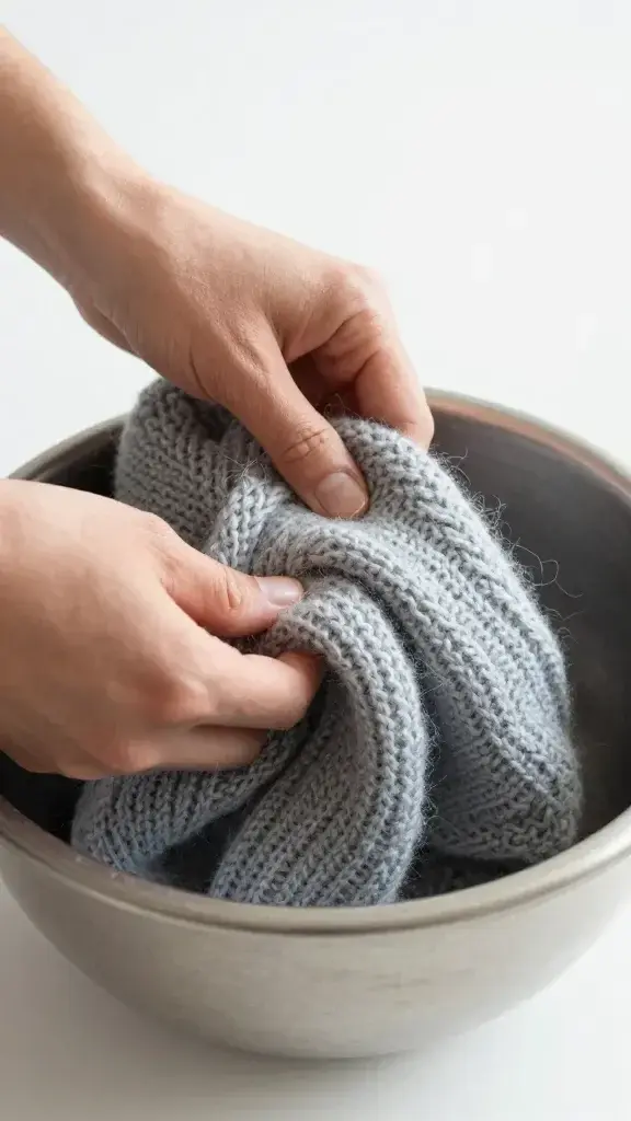 shaping wet felted sweater over round mixing bowl
