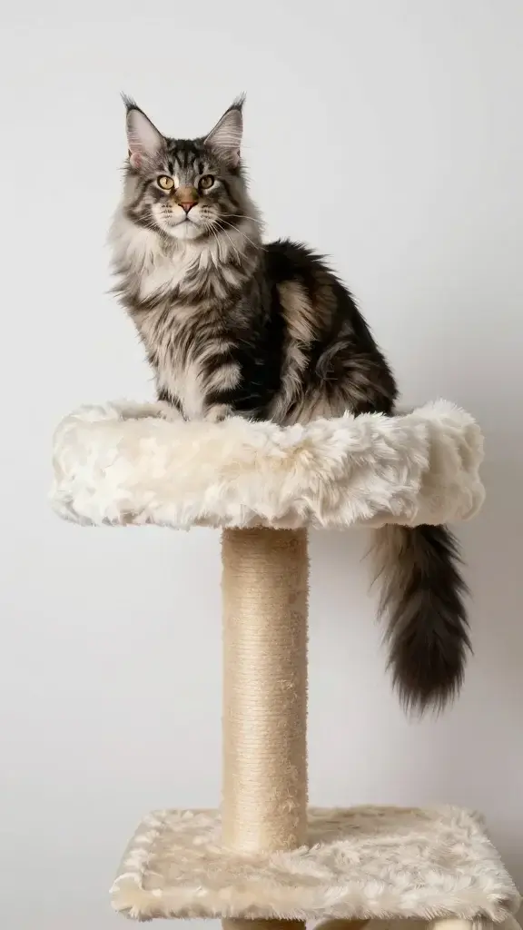 Maine Coon on oversized perch, heavy base cat tree