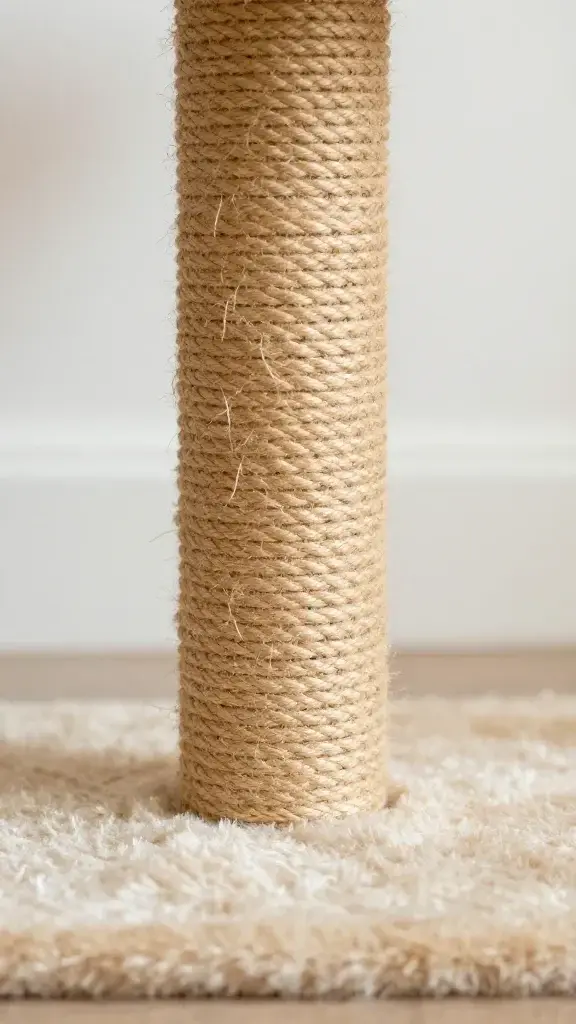 Sisal-wrapped scratching post close-up, sturdy base visible