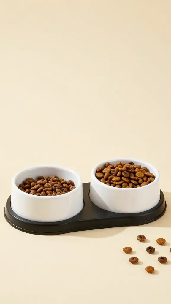 Elevated double-bowl stand with non-slip base, kibble
