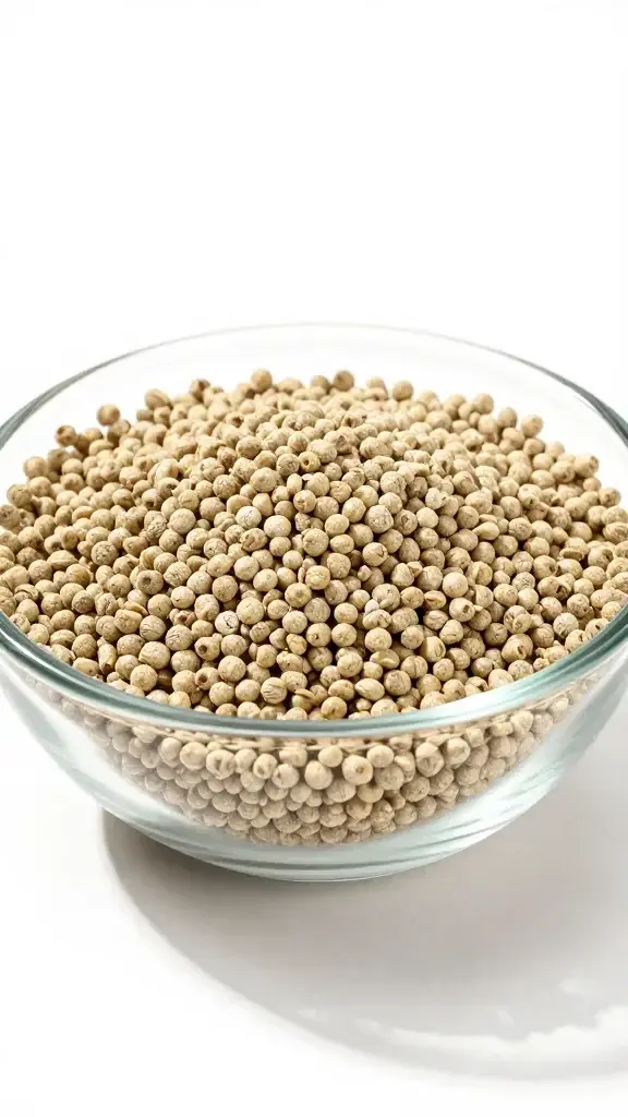 Wheat-based cat litter granules in glass bowl, white backdrop