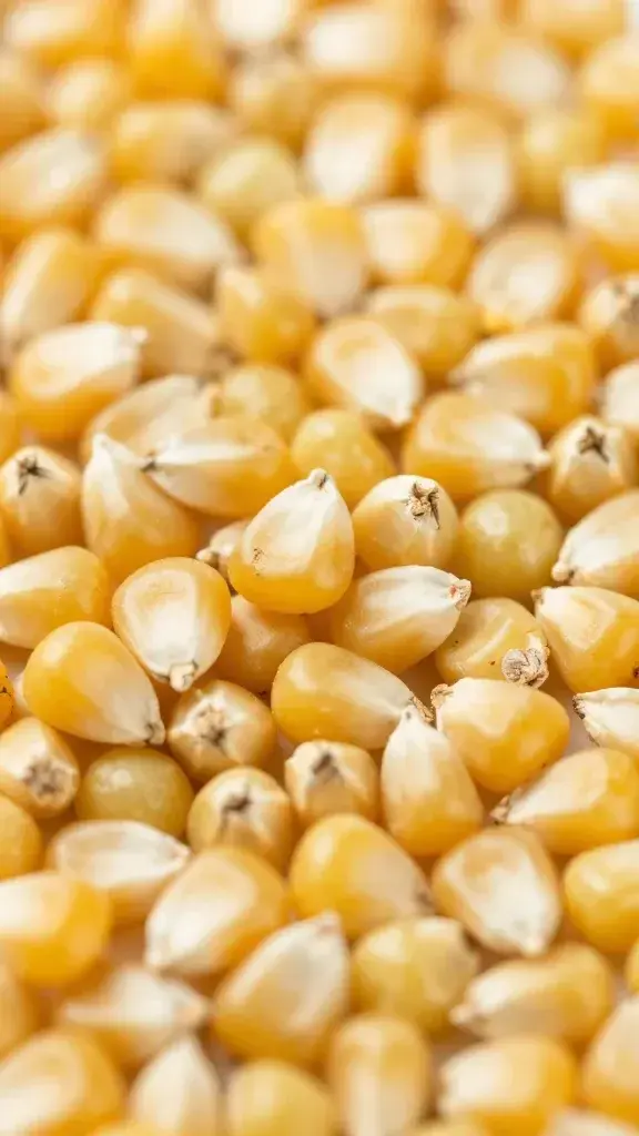 Corn cat litter close-up, yellow kernels beside, macro shot