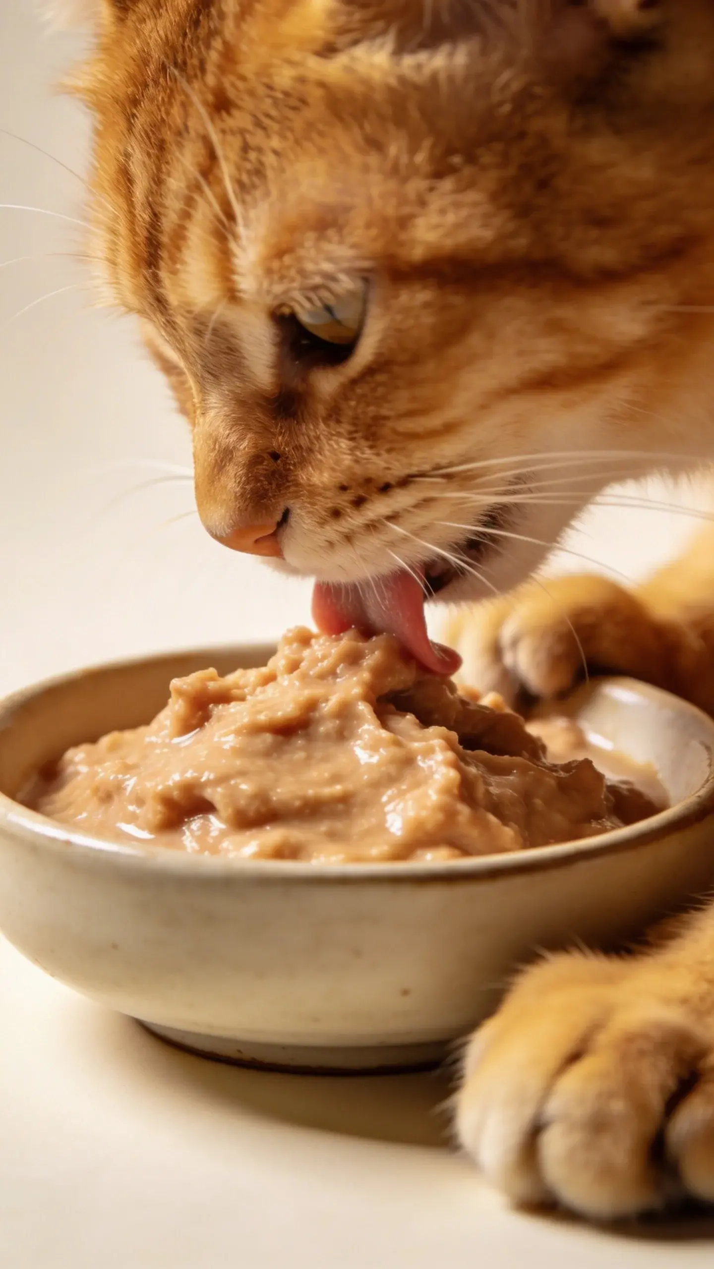 close-up of cat eating bland homemade wet food