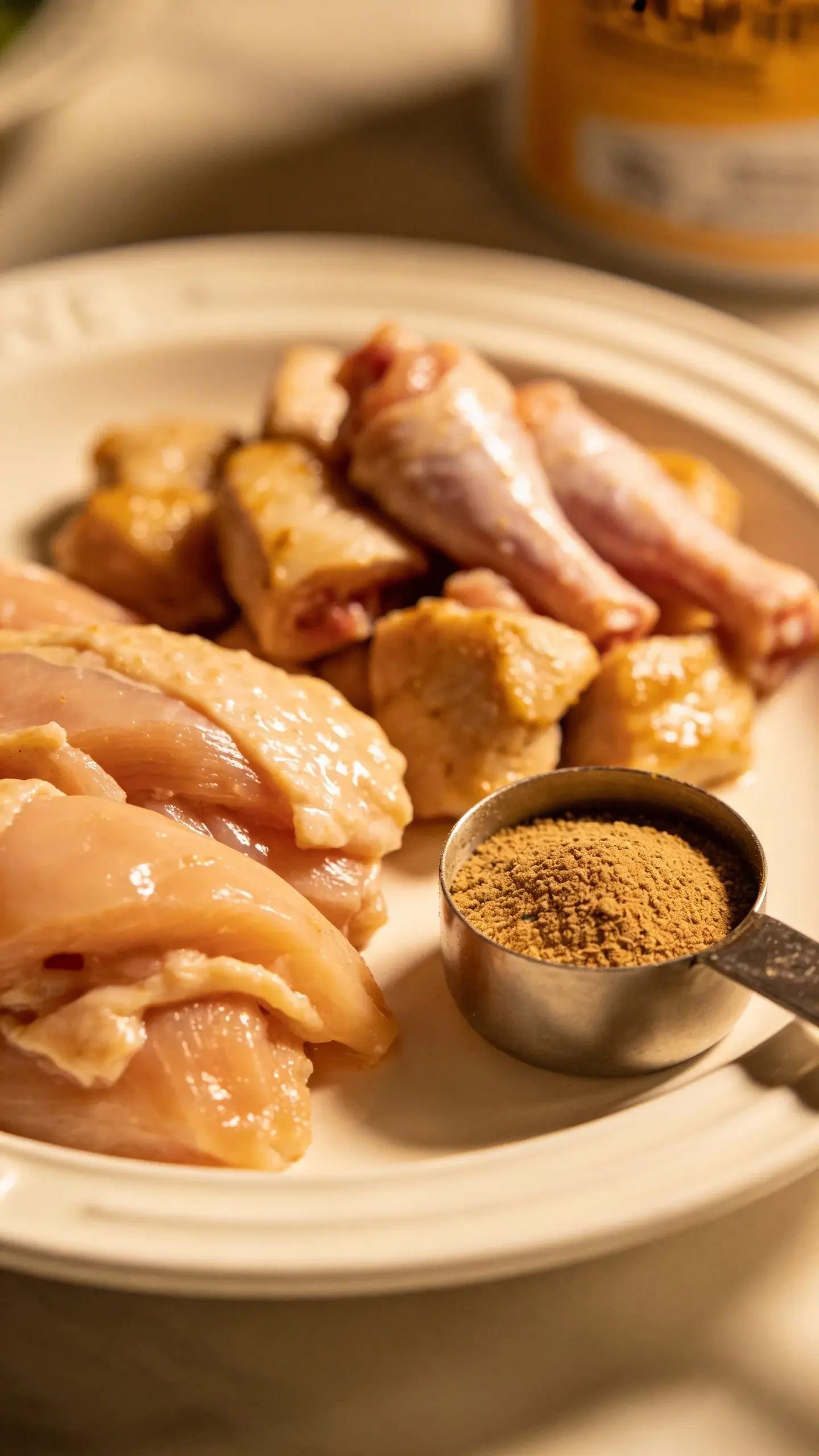 cooked turkey and rabbit chunks with taurine supplement scoop